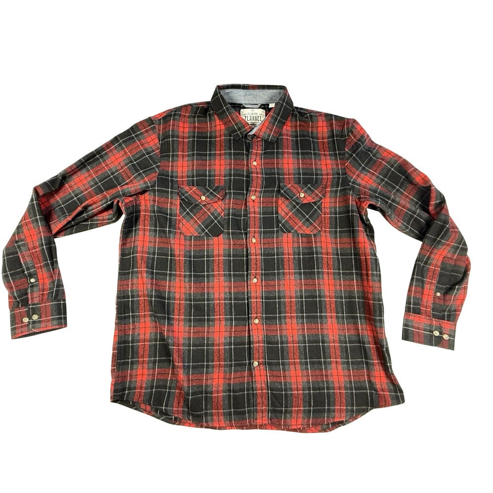 The‎ Filmore Flannel Men XL Red Button Down Shirt Long Sleeve Plaid Lumberjack